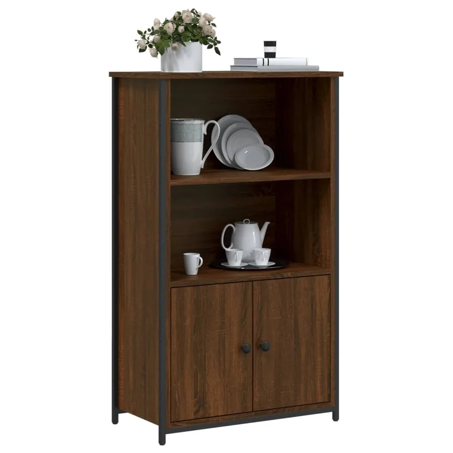 Buffet haut chêne marron 62x32x103,5 cm bois d'ingénierie - 3