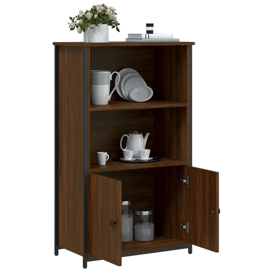 Buffet haut chêne marron 62x32x103,5 cm bois d'ingénierie - 4
