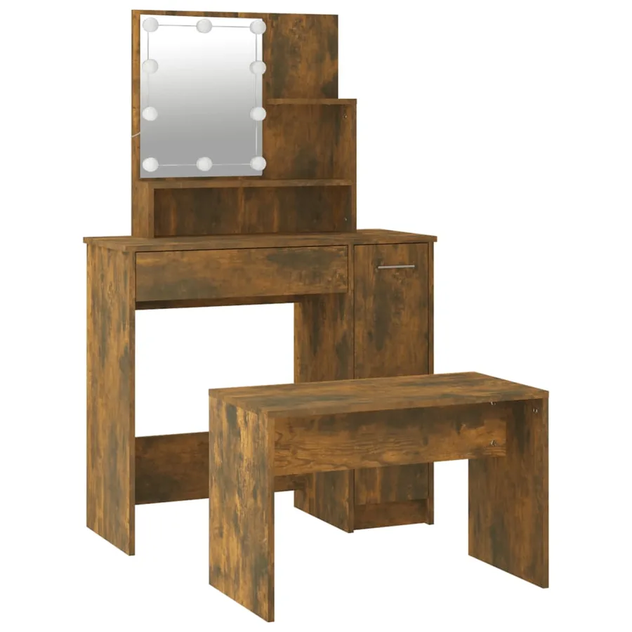 Ensemble de coiffeuse avec LED Chêne fumé Bois d'ingénierie - 5