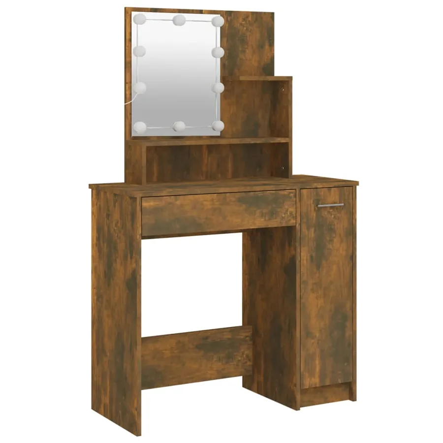 Ensemble de coiffeuse avec LED Chêne fumé Bois d'ingénierie - 7