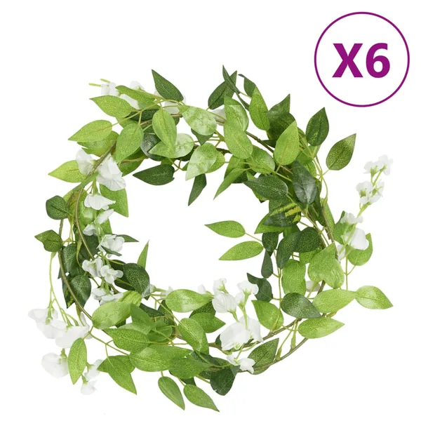 Guirlandes de fleurs 6 pcs blanc 200 cm