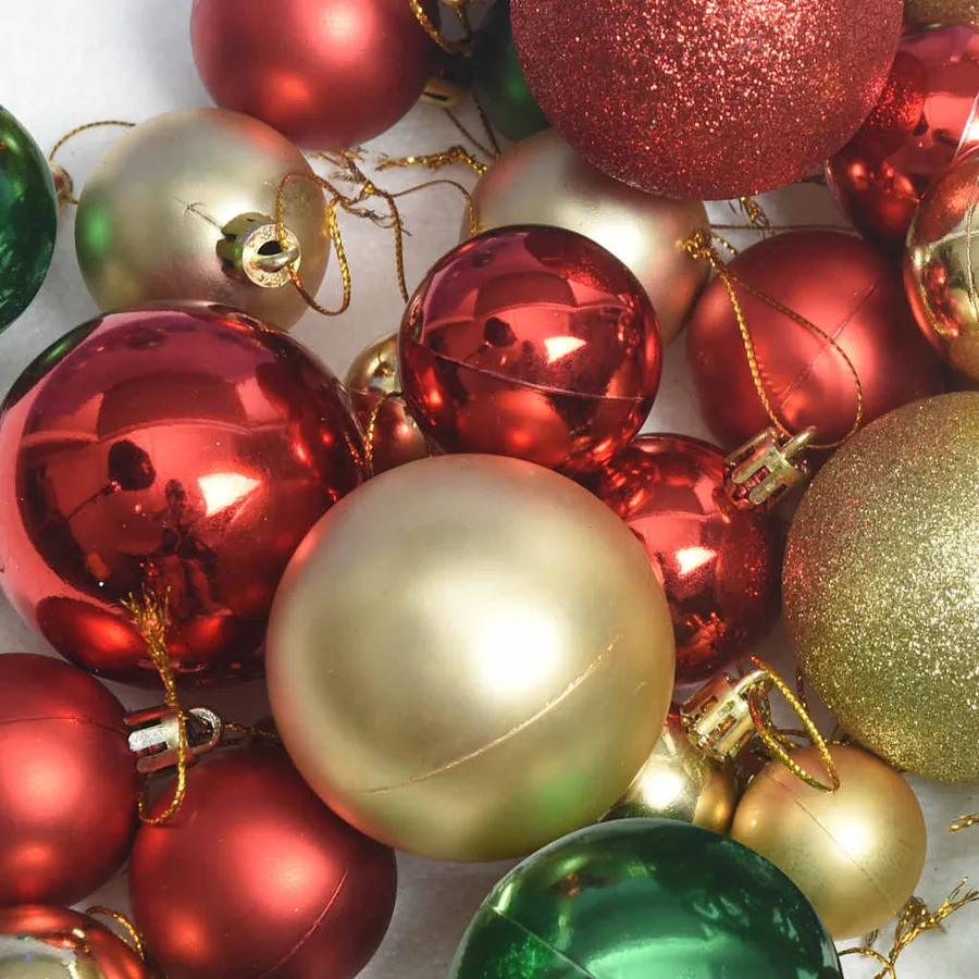 Ensemble de boules de Noël 112 pcs rouge vert doré polystyrène - 14