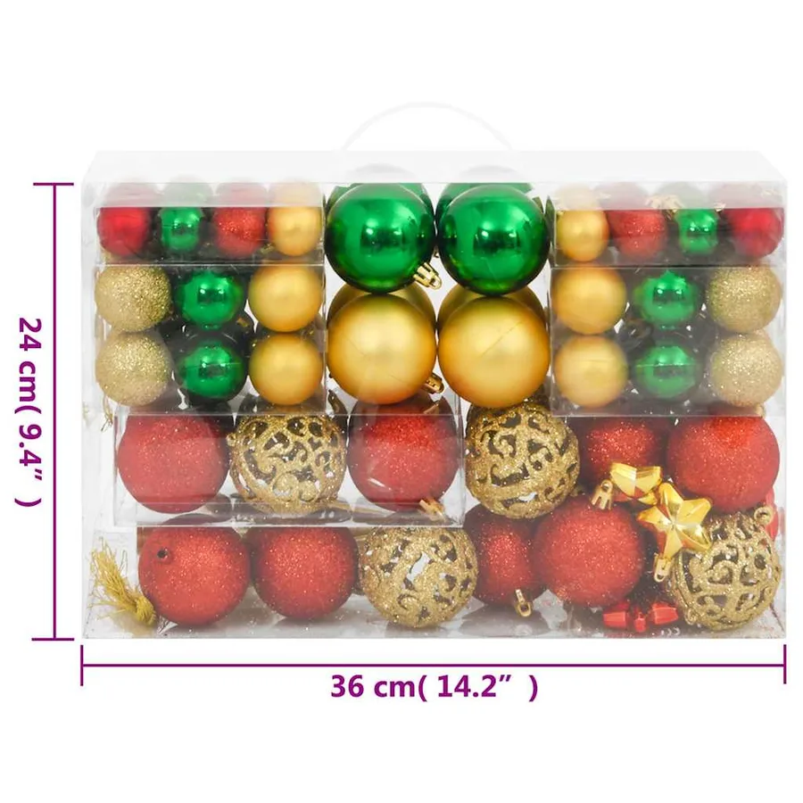 Ensemble de boules de Noël 112 pcs rouge vert doré polystyrène - 15