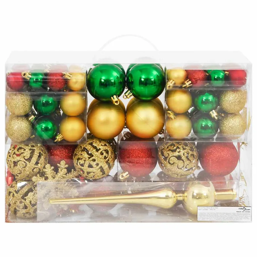 Ensemble de boules de Noël 112 pcs rouge vert doré polystyrène - 2