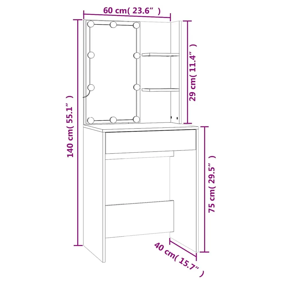 Ensemble de coiffeuse avec LED Chêne Sonoma Bois d'ingénierie - 17