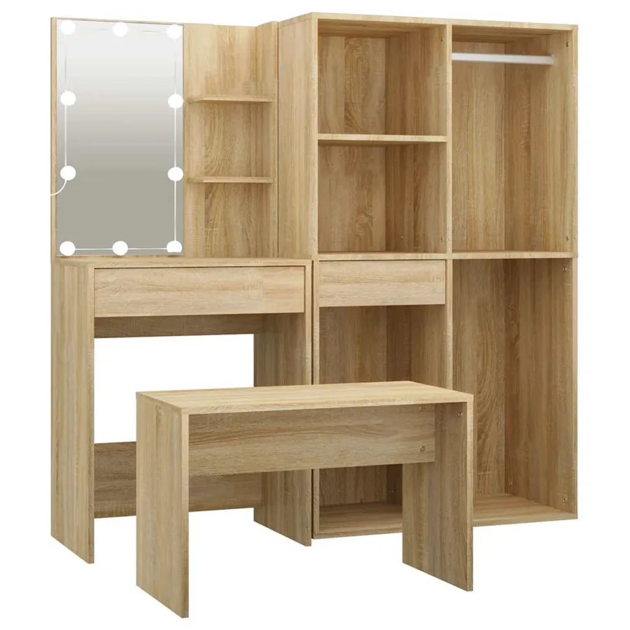 Ensemble de coiffeuse avec LED Chêne Sonoma Bois d'ingénierie - 2
