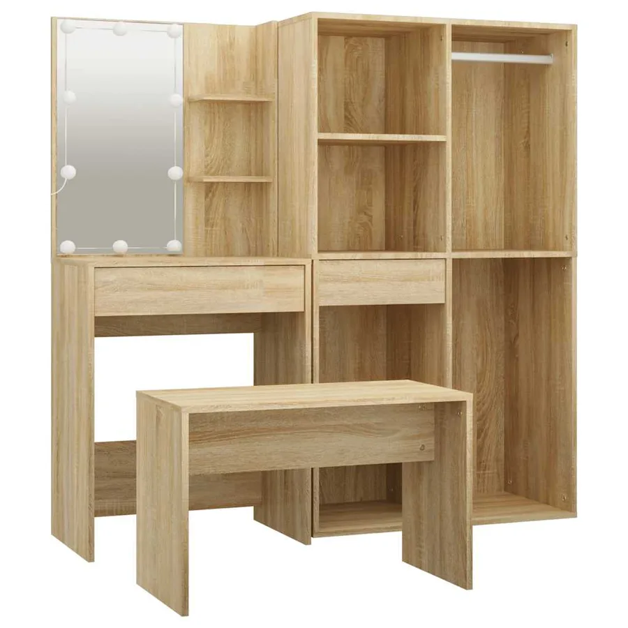 Ensemble de coiffeuse avec LED Chêne Sonoma Bois d'ingénierie - 6