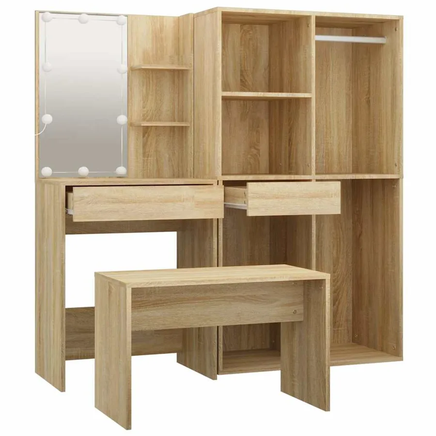 Ensemble de coiffeuse avec LED Chêne Sonoma Bois d'ingénierie - 7