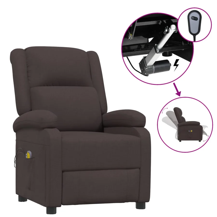 Fauteuil électrique de massage Marron foncé Tissu - 2