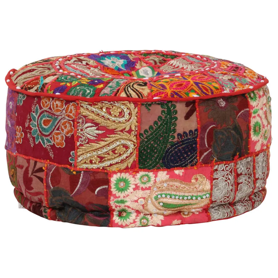 Pouf rond en coton fait à la main 40 x 20 cm Rouge - 7