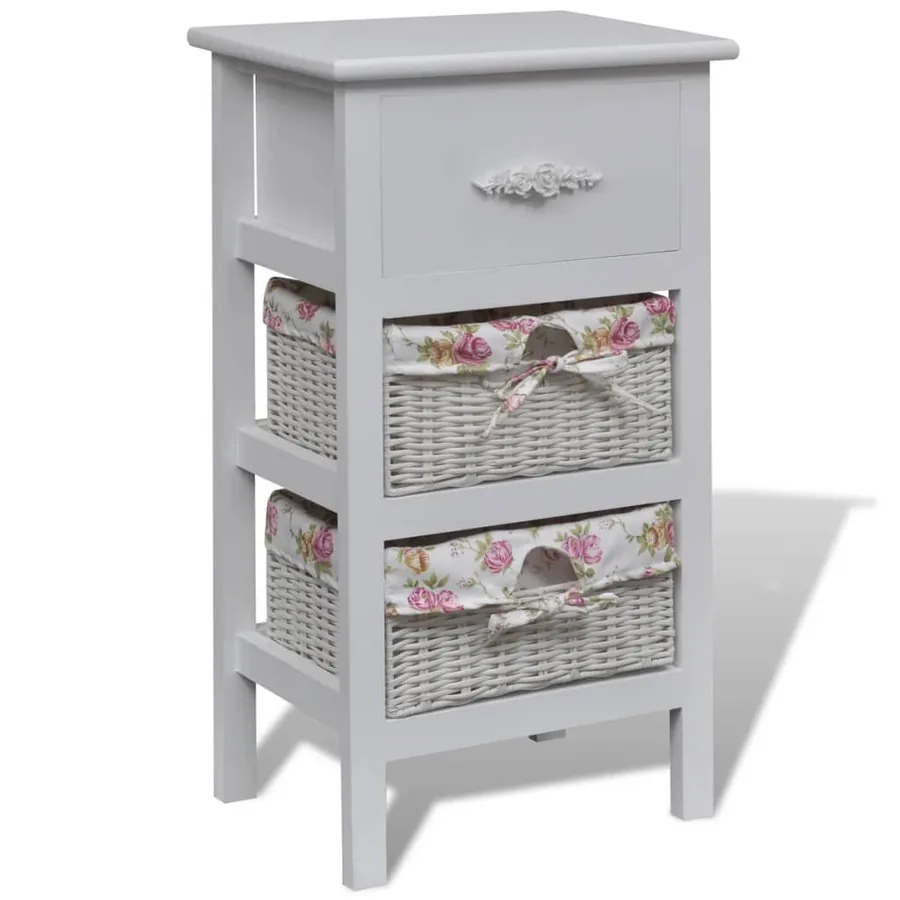 Armoire avec 1 tiroir et 2 paniers Blanc Bois de Paulownia