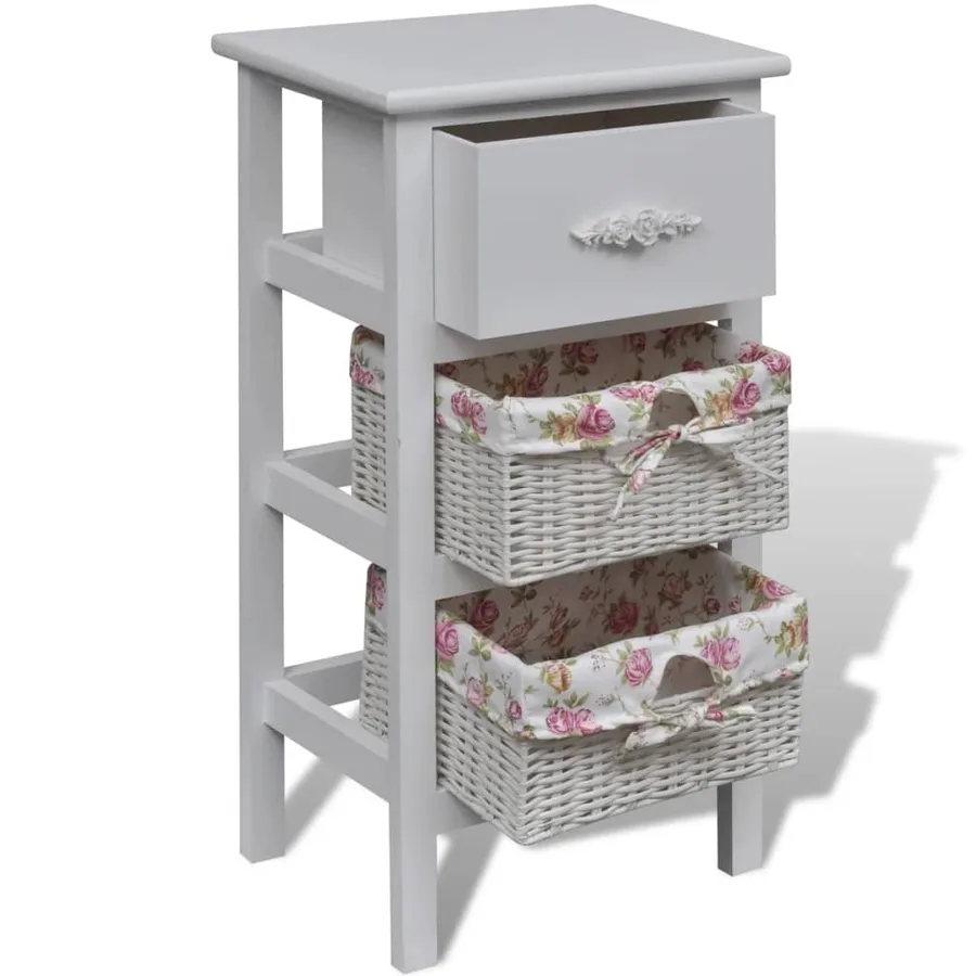 Armoire avec 1 tiroir et 2 paniers Blanc Bois de Paulownia - 3