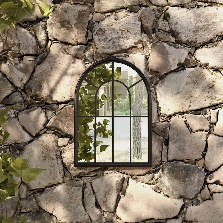 Miroir de jardin Noir 60x45 cm Fer pour utilisation extérieure