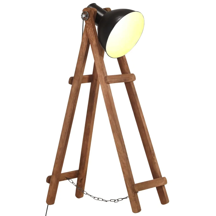 Lampadaire Noir E27 Bois de manguier massif