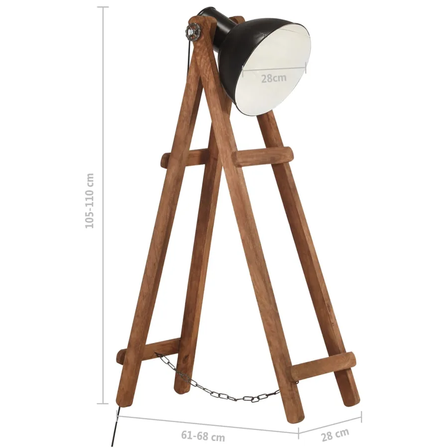 Lampadaire Noir E27 Bois de manguier massif - 12