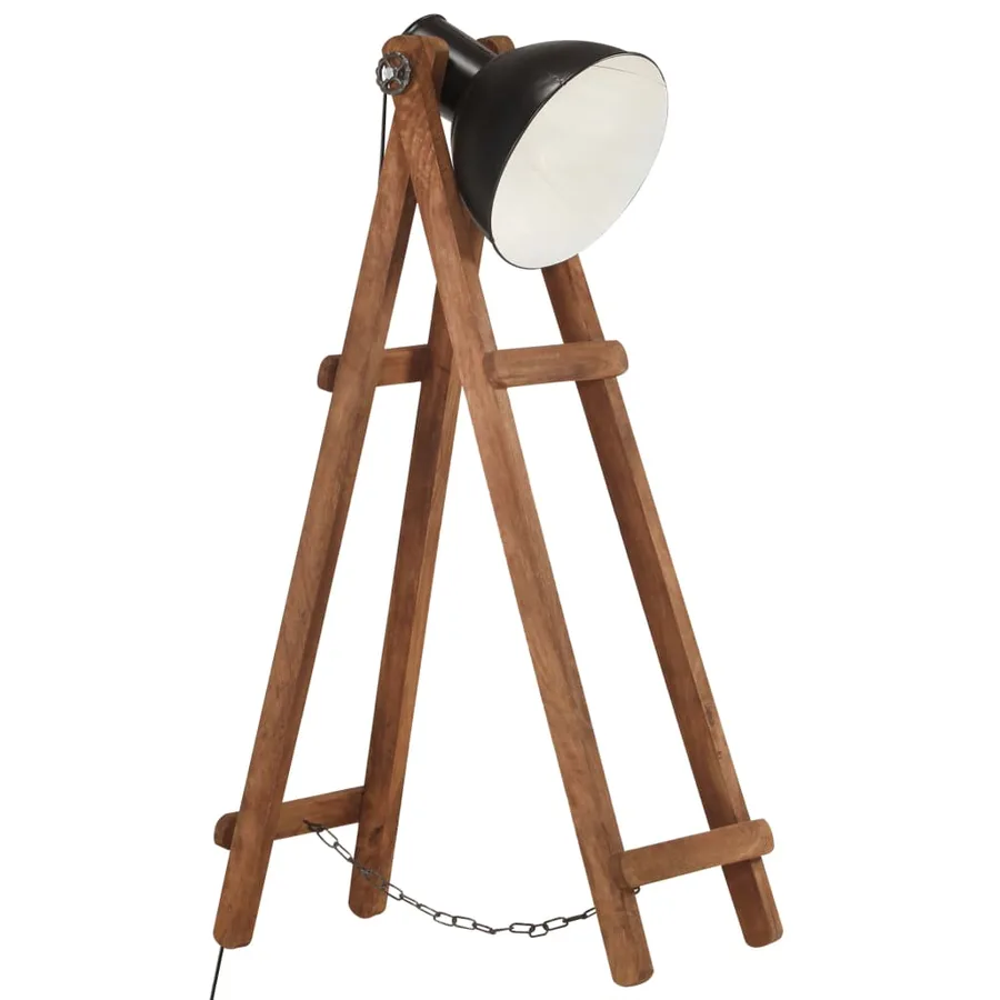 Lampadaire Noir E27 Bois de manguier massif - 2