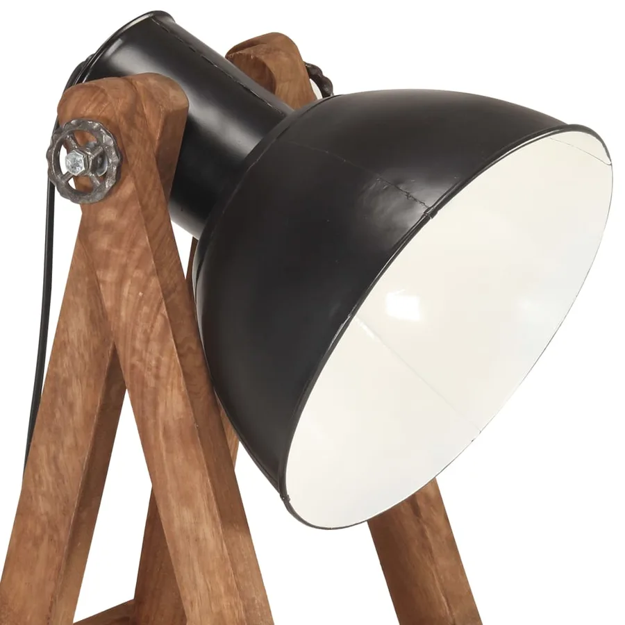 Lampadaire Noir E27 Bois de manguier massif - 5