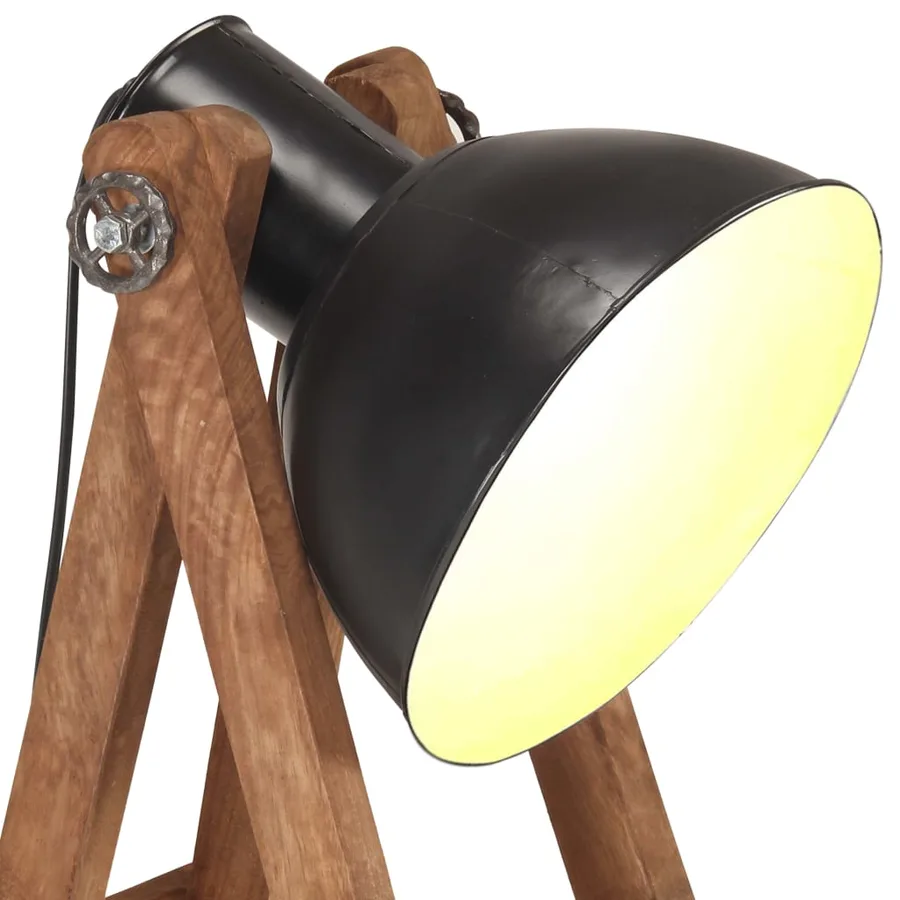 Lampadaire Noir E27 Bois de manguier massif - 6