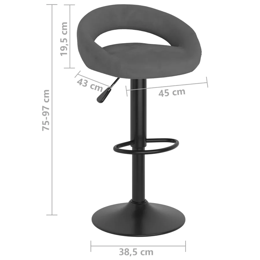 Tabourets de bar lot de 2 gris foncé velours - 9