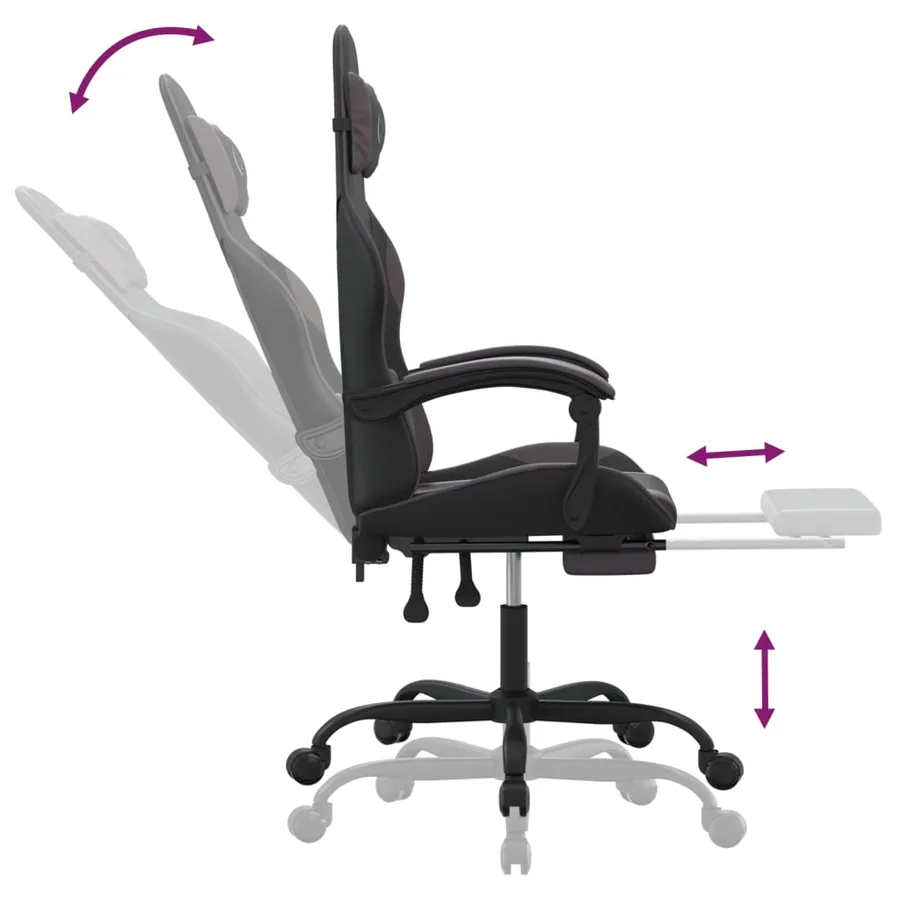 Chaise de jeu pivotante et repose-pied Noir et gris Similicuir - 11