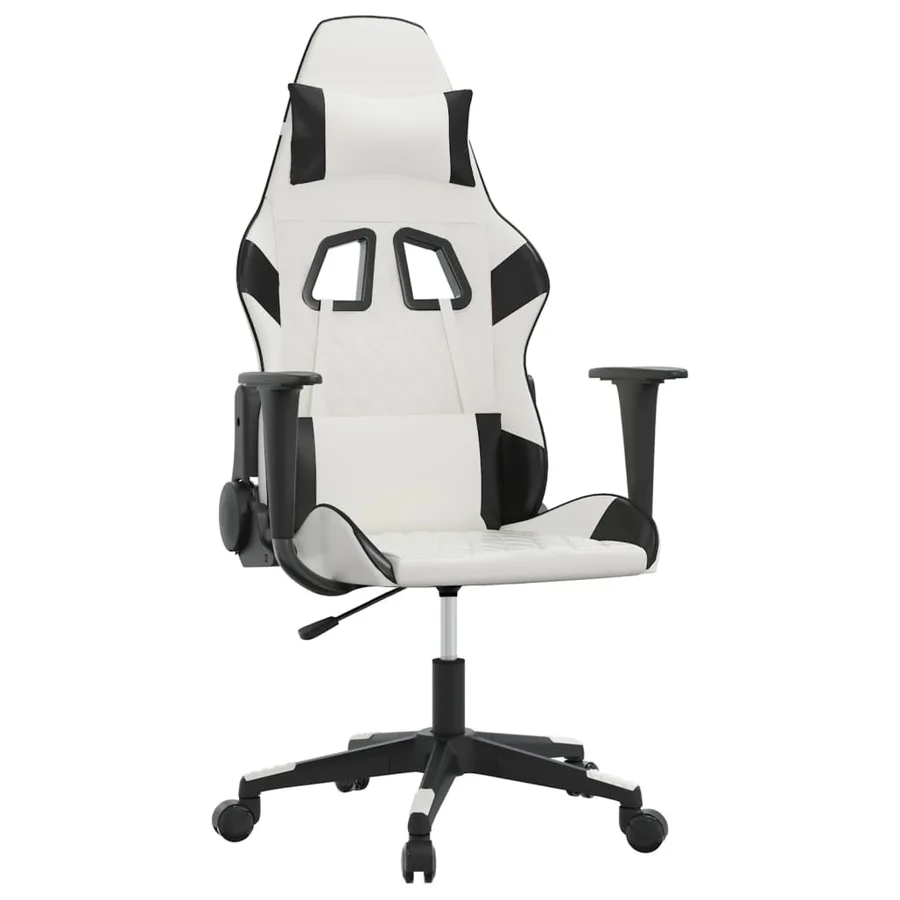 Chaise de jeu de massage Blanc et noir Similicuir - 2