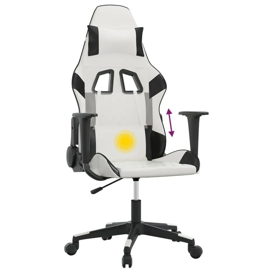 Chaise de jeu de massage Blanc et noir Similicuir - 7