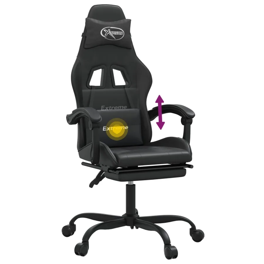 Chaise de jeu pivotante avec repose-pied Noir Similicuir - 12