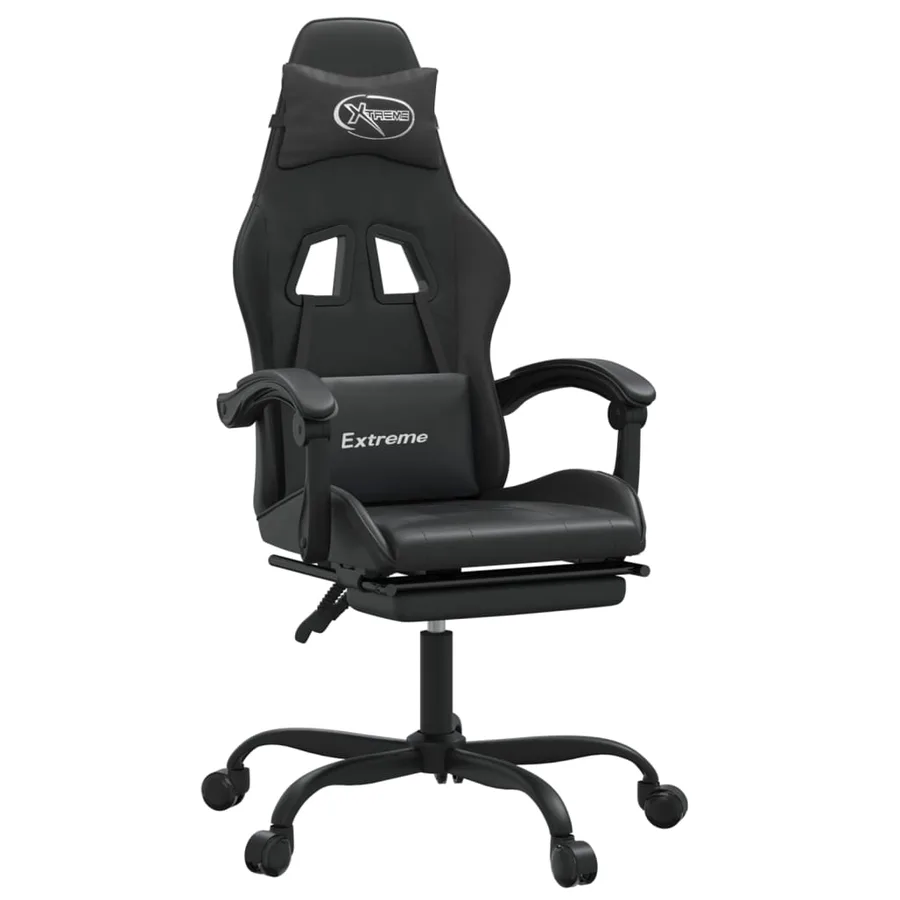 Chaise de jeu pivotante avec repose-pied Noir Similicuir - 2