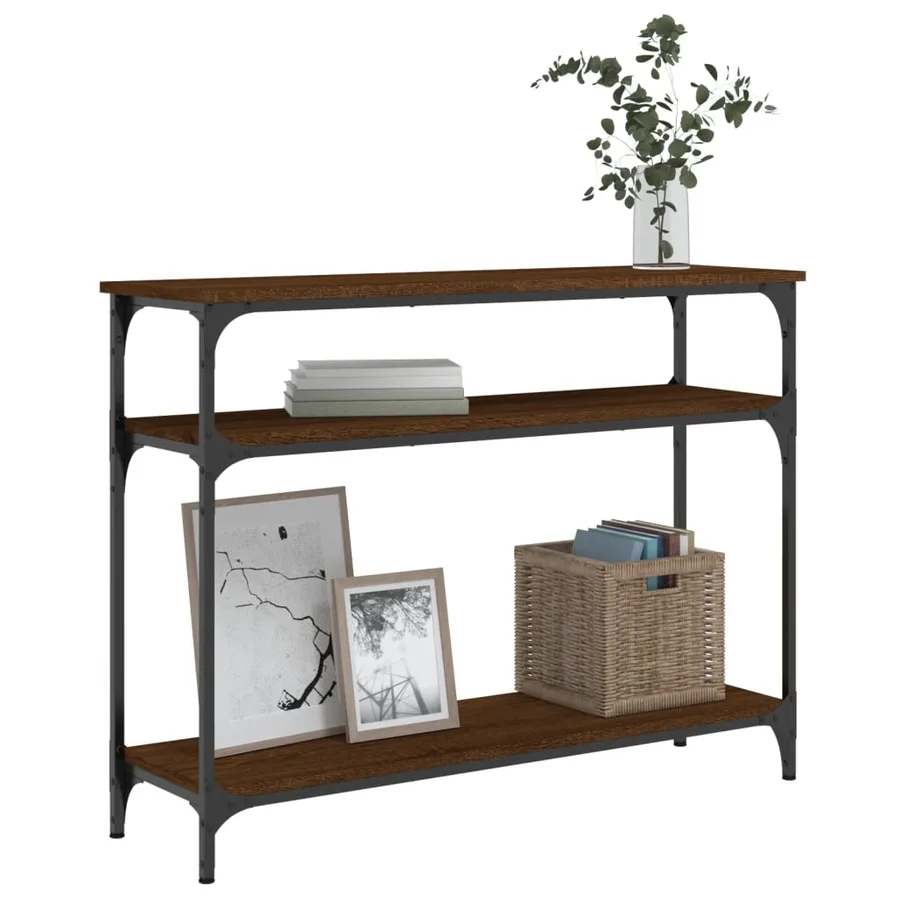 Table console chêne marron 100x29x75 cm bois d'ingénierie - 3