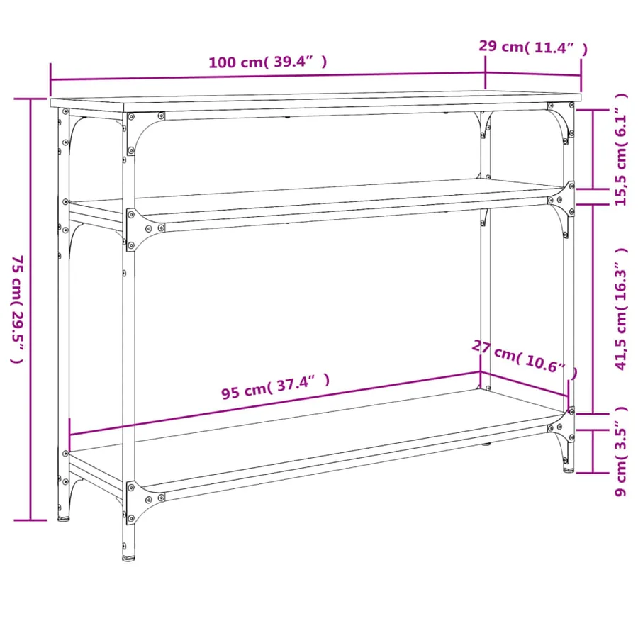 Table console chêne marron 100x29x75 cm bois d'ingénierie - 9