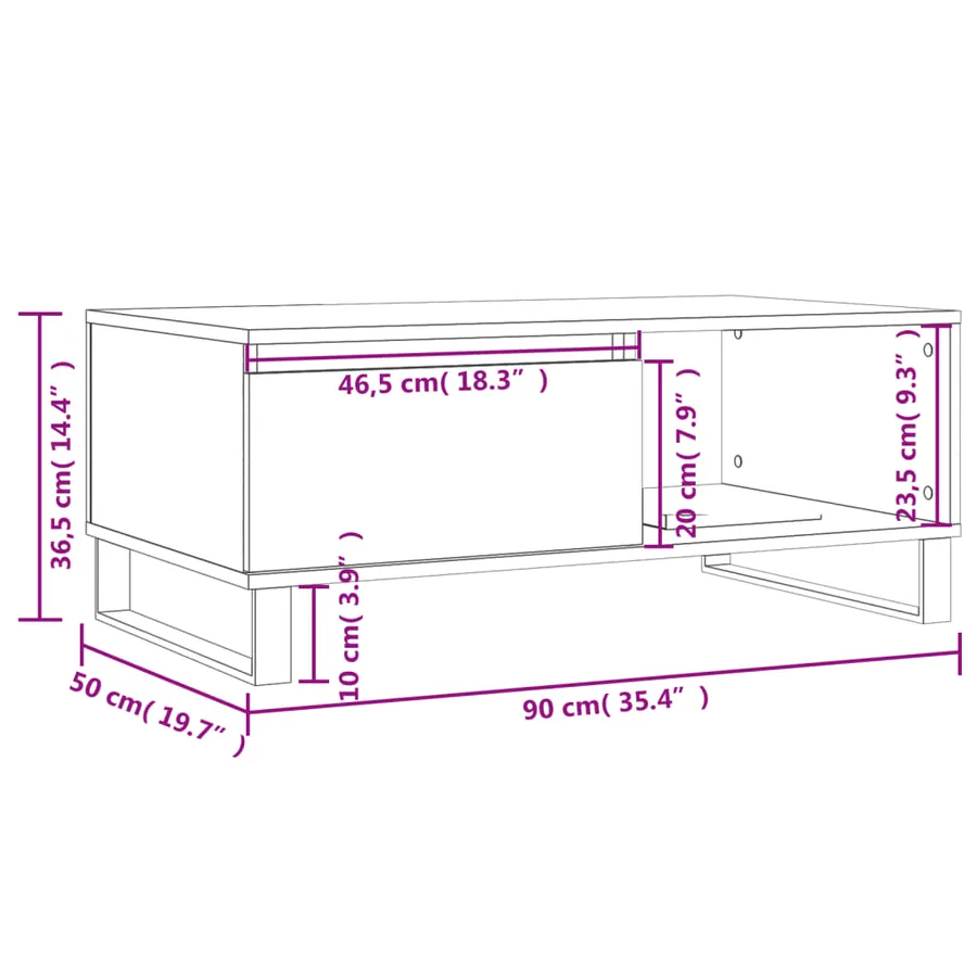 Table basse Blanc 90x50x36,5 cm Bois d'ingénierie - 12