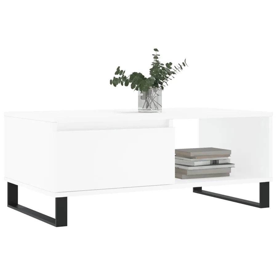 Table basse Blanc 90x50x36,5 cm Bois d'ingénierie - 3