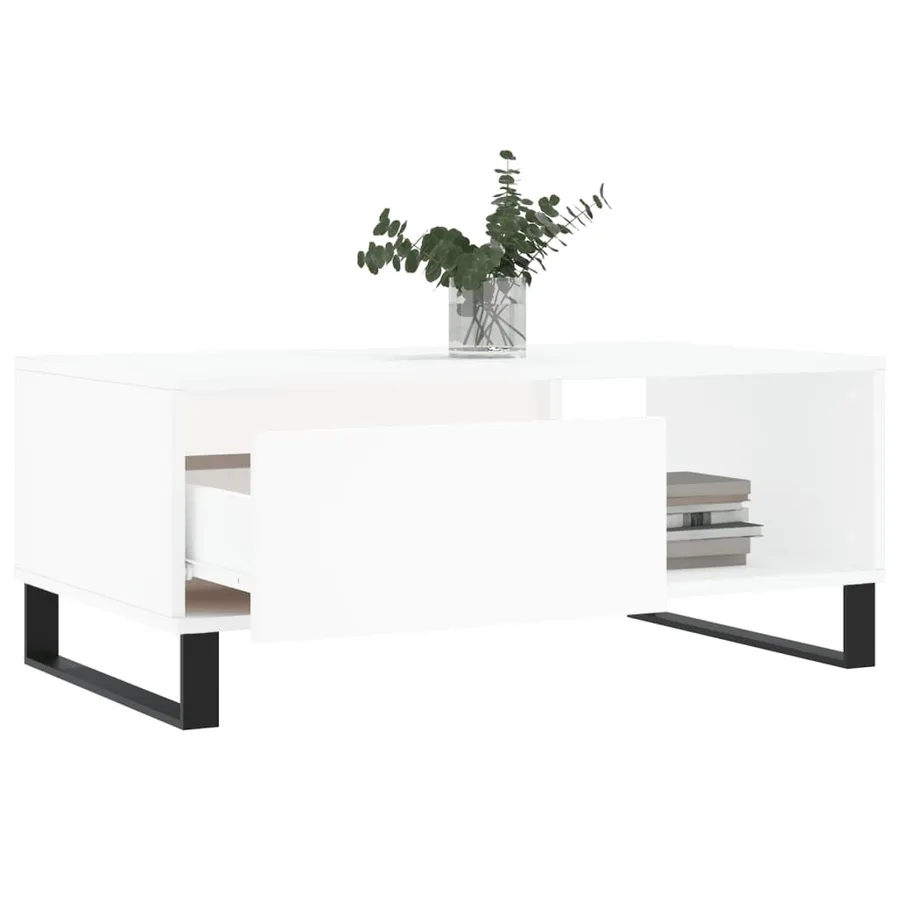 Table basse Blanc 90x50x36,5 cm Bois d'ingénierie - 4