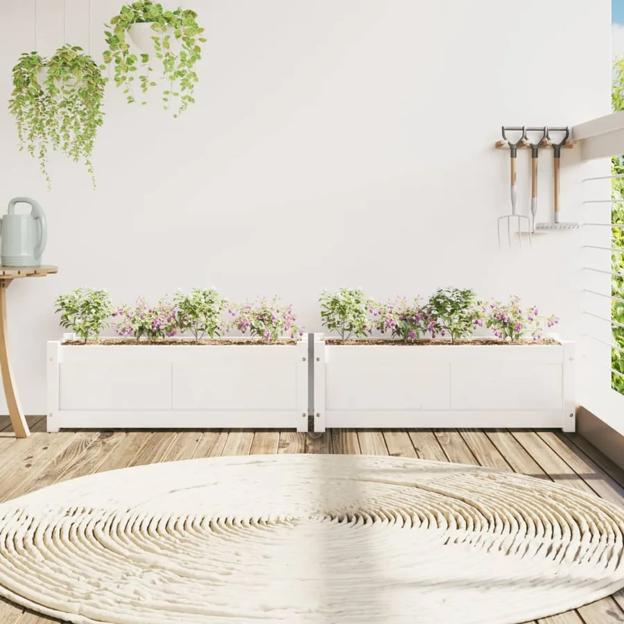 Jardinières 2 pcs blanc bois de pin massif - 3