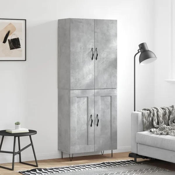 Buffet haut Gris béton 69,5x34x180 cm Bois d'ingénierie