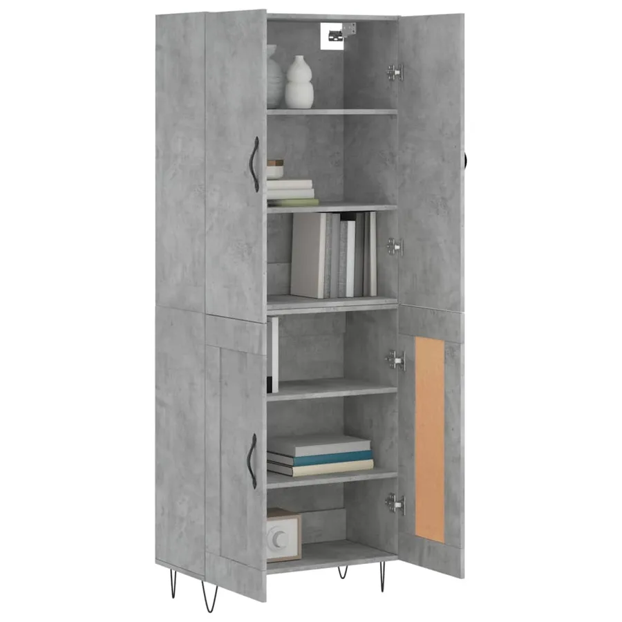 Buffet haut Gris béton 69,5x34x180 cm Bois d'ingénierie - 3