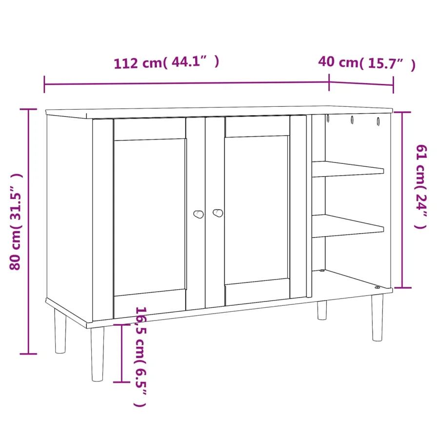 Buffet SENJA aspect rotin marron 112x40x80cm bois massif de pin - 10