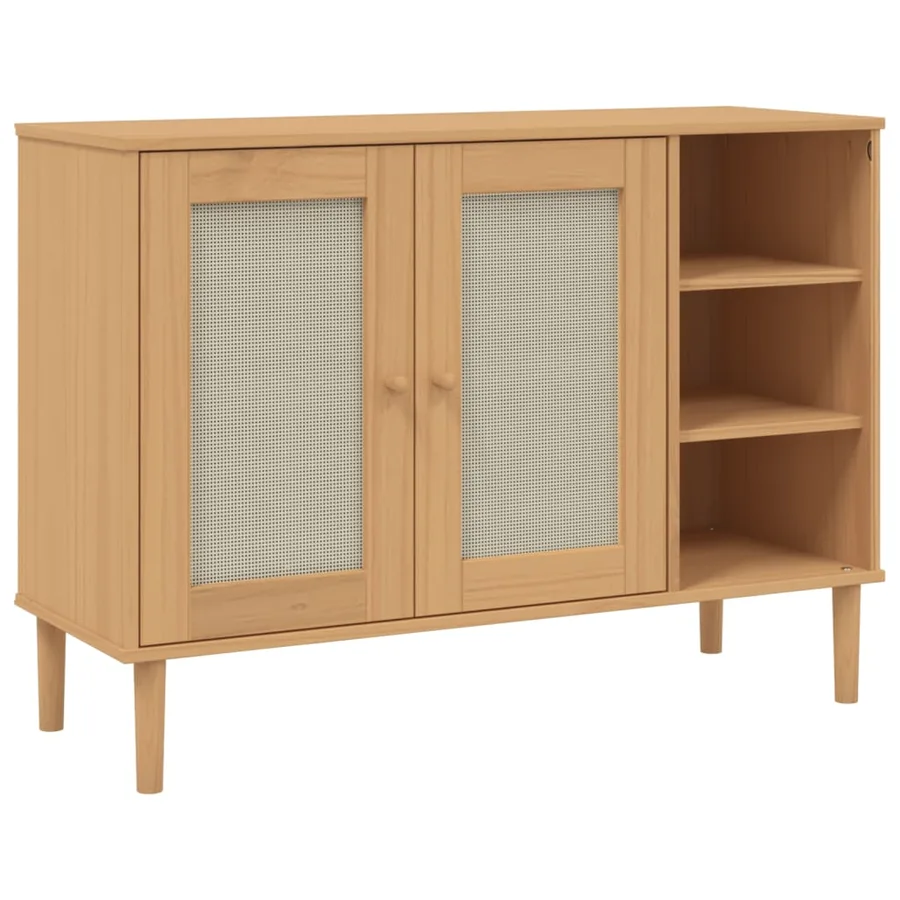 Buffet SENJA aspect rotin marron 112x40x80cm bois massif de pin - 2