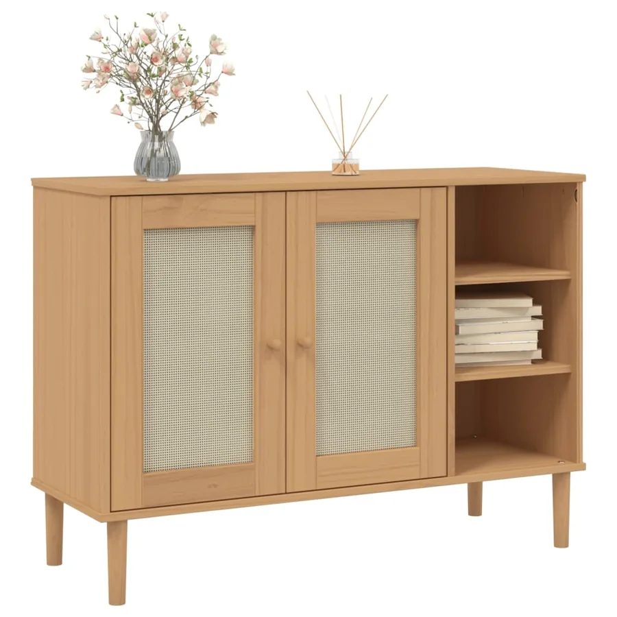 Buffet SENJA aspect rotin marron 112x40x80cm bois massif de pin - 3