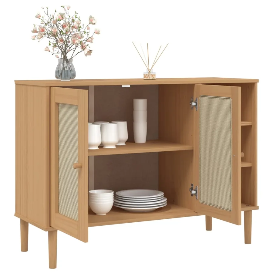 Buffet SENJA aspect rotin marron 112x40x80cm bois massif de pin - 4