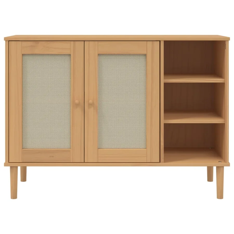 Buffet SENJA aspect rotin marron 112x40x80cm bois massif de pin - 5
