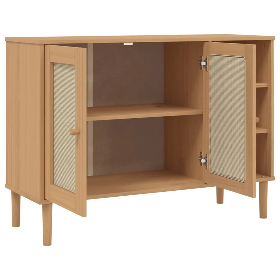 Buffet SENJA aspect rotin marron 112x40x80cm bois massif de pin - 6