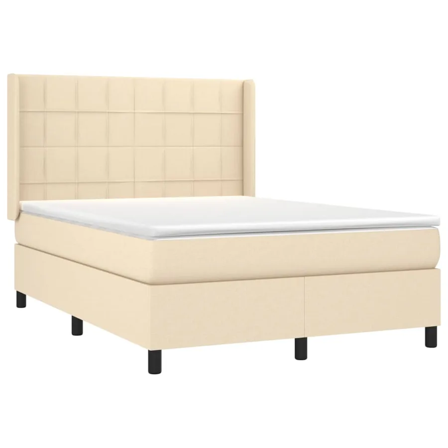 Sommier à lattes de lit matelas et LED Crème 140x190 cm Tissu - 4