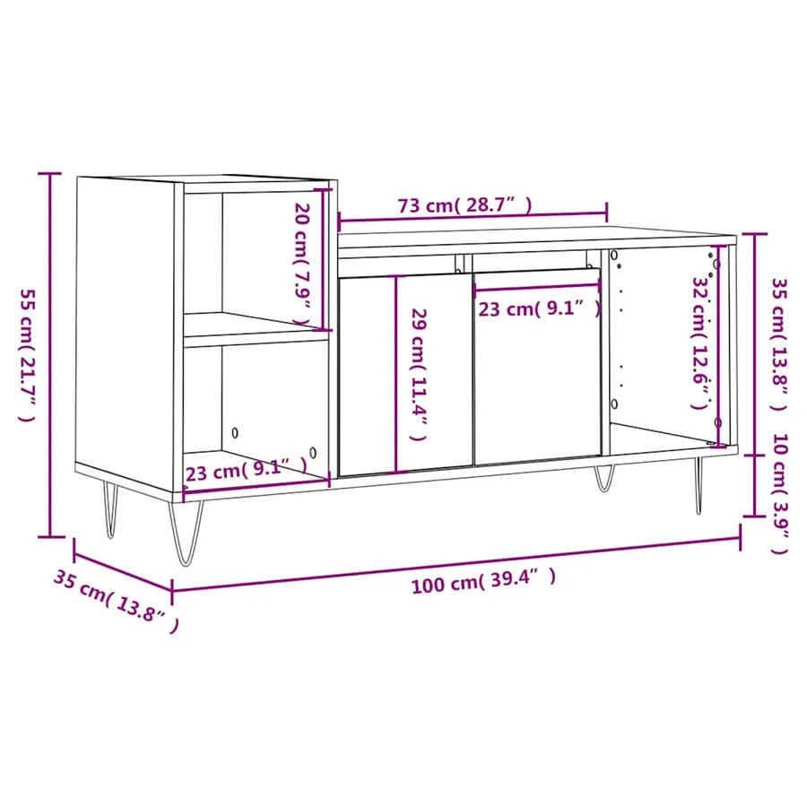 Meuble TV Blanc 100x35x55 cm Bois d'ingénierie - 12