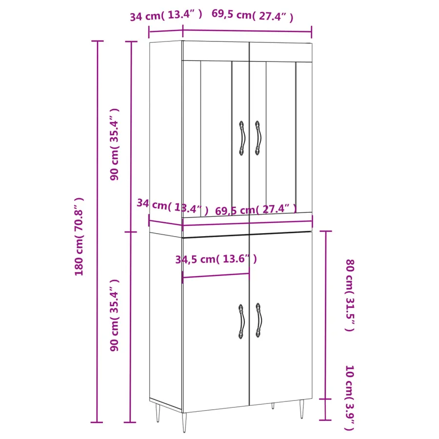 Buffet haut Gris béton 69,5x34x180 cm Bois d'ingénierie - 11