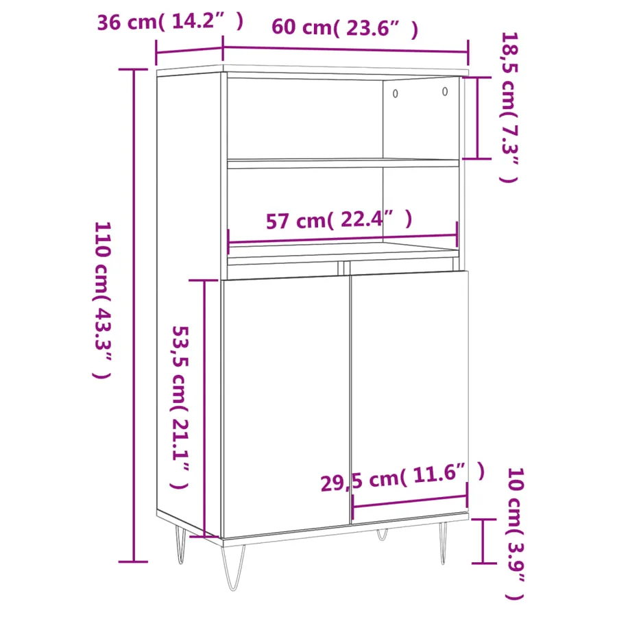 Buffet haut Blanc 60x36x110 cm Bois d'ingénierie - 11