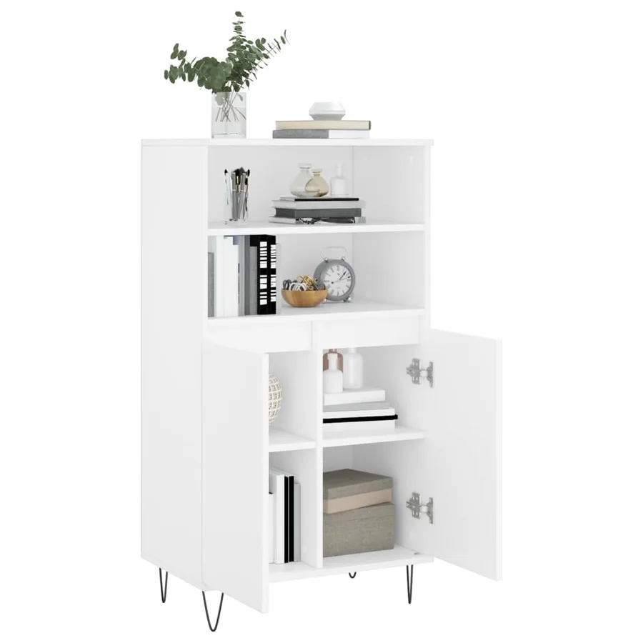 Buffet haut Blanc 60x36x110 cm Bois d'ingénierie - 4