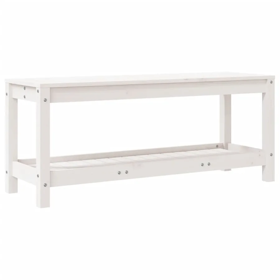 Banc de jardin blanc 108x35x45 cm bois massif de pin - 2
