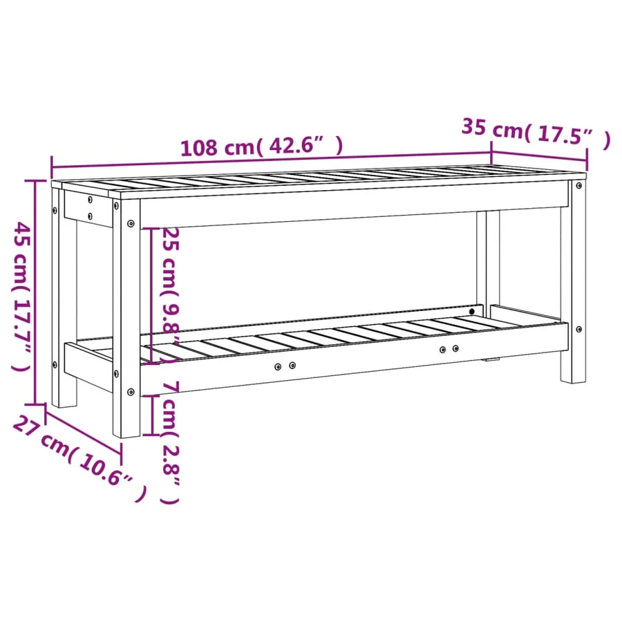 Banc de jardin blanc 108x35x45 cm bois massif de pin - 9