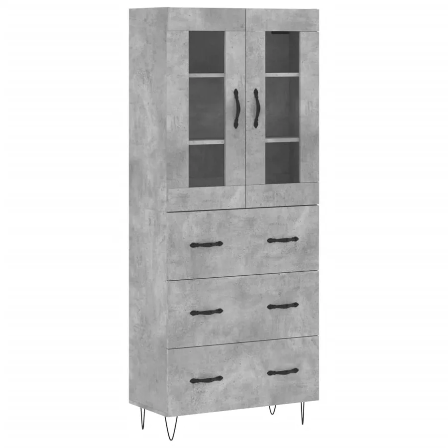 Buffet haut Gris béton 69,5x34x180 cm Bois d'ingénierie - 2
